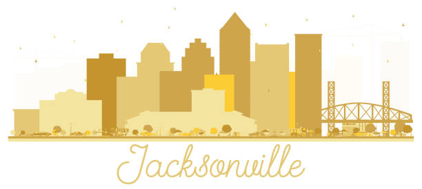 Jacksonville Florida USA City skyline golden silhouette. Jacksonville Florida USA City skyline golden silhouette. Vector illustration. Simple flat concept for tourism presentation, banner, placard or web site. Jacksonville Cityscape with landmarks. jacksonville florida stock illustrations