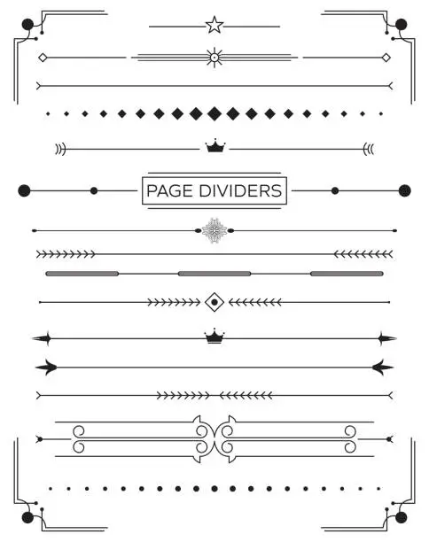 Vector illustration of Set of Retro Decorative Page Dividers and Design Elements.