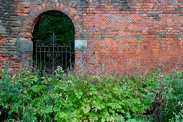 istock Red brick wall and plant bed 90939864
