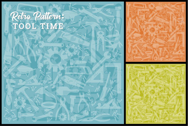 abstrakcyjne tło narzędzia roboczego w 3 kolorach - silhouette work tool equipment penknife stock illustrations