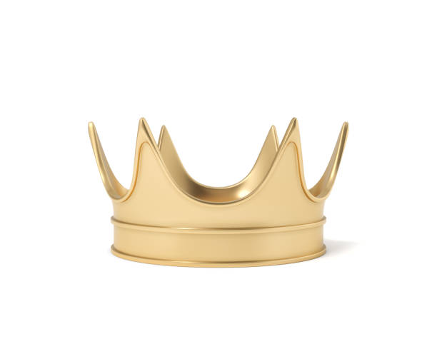 3d rendering of a single golden royal crown resting on a white background