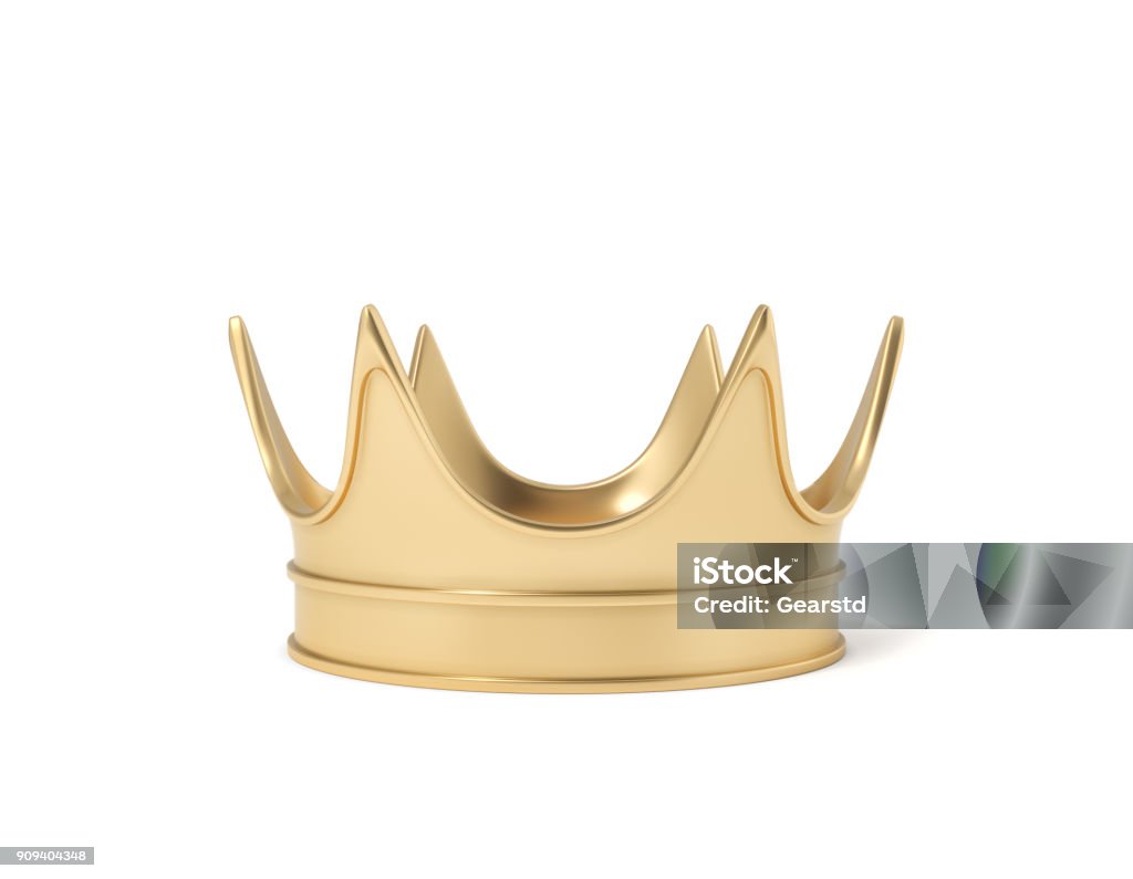 3d rendering of a single golden royal crown resting on a white background 3d rendering of a single golden royal crown resting on a white background. Monarchy symbol. Royal treasure. Winner and leader. Crown - Headwear Stock Photo