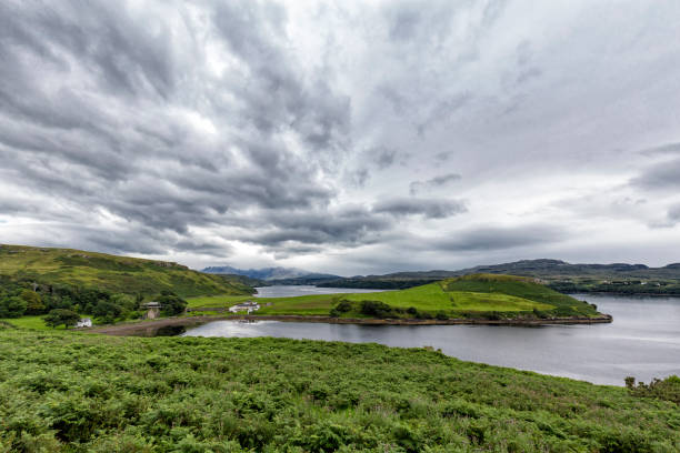 Dramatic Summer Rainclouds gather over Gesto Bay in Straun on the Isle of Skye in Scotland.