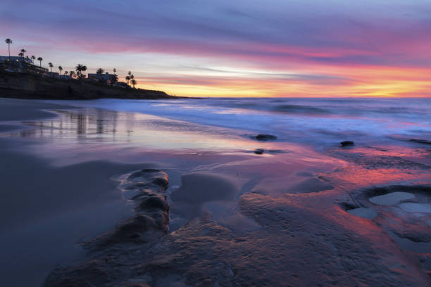 La Jolla Sunset San Diego California Scenic Pacific Ocean Winter Sunset in La Jolla near Windansea Beach north of San Diego California la jolla stock pictures, royalty-free photos & images