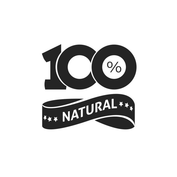 100 prozent natürliche vektor grünen aufkleber schwarz / weiß-stempel oder kautschuk isoliert, natürliche aufkleber oder symbol logodesign, nummer 100 - 100 satisfied stock-grafiken, -clipart, -cartoons und -symbole