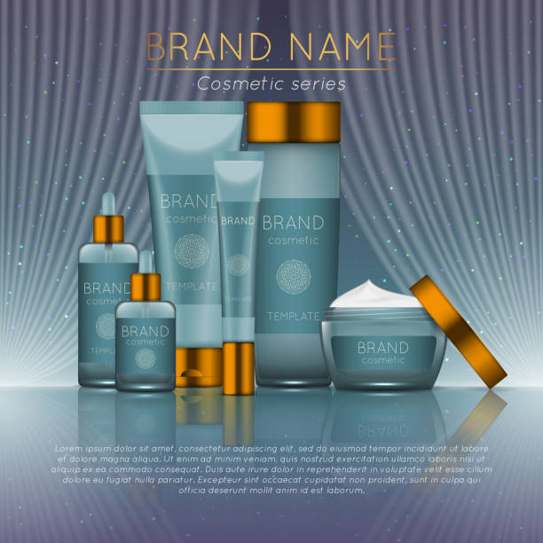 istock 3D realistic cosmetic bottle ads template. Cosmetic brand advertising concept design with wavy light abstract background 909411586