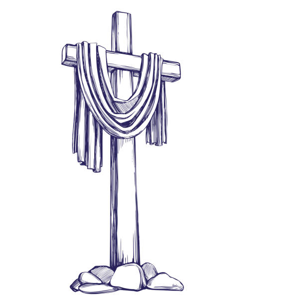 istock Christian wooden cross. Easter . symbol of Christianity hand drawn vector illustration 909411708