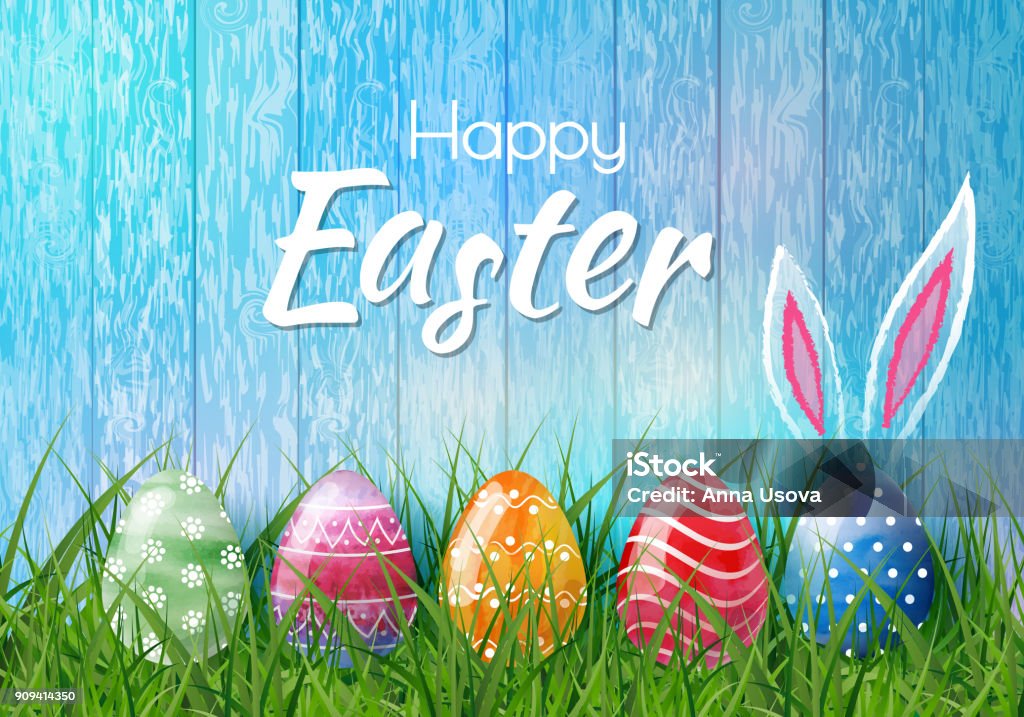 Happy Easter background with realistic Easter eggs. Easter card Easter stock vector