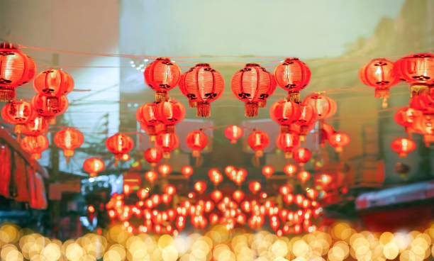 istock Chinese new year lanterns in china town. 909414686