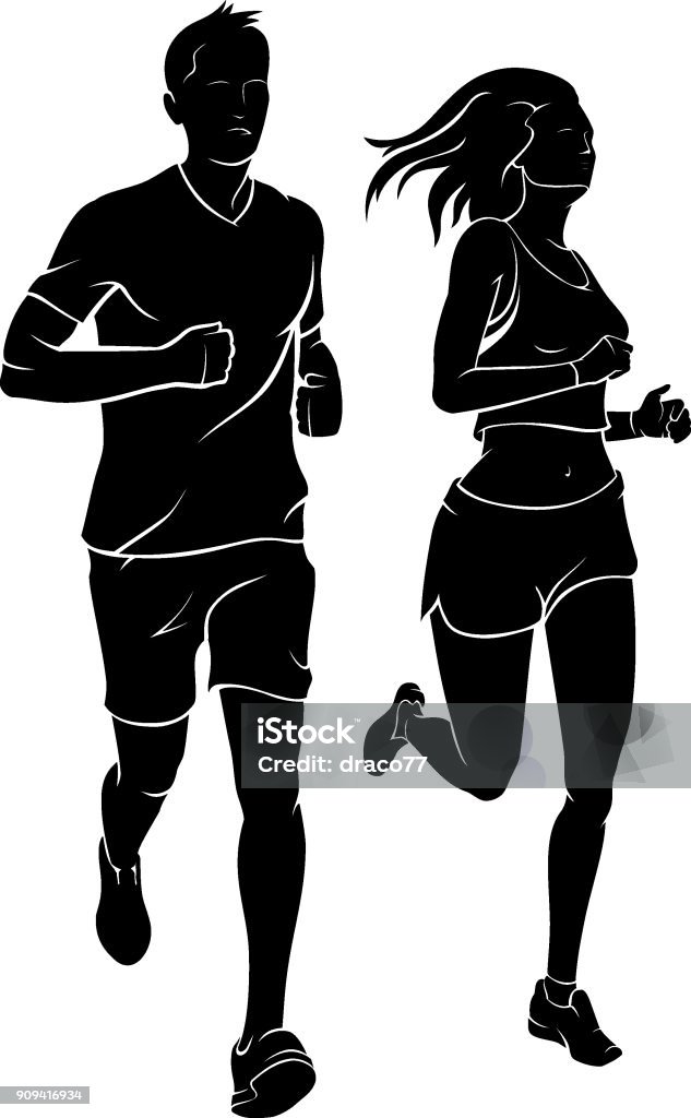 Couple de Jogging ensemble - clipart vectoriel de Courir libre de droits