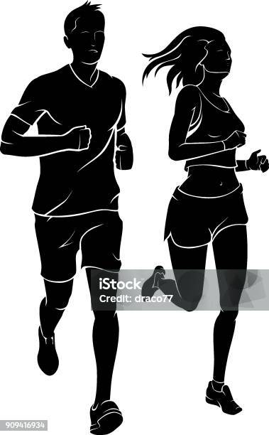 Couple De Jogging Ensemble Vecteurs libres de droits et plus d'images vectorielles de Courir - Courir, Silhouette - Contre-jour, Tous types de couple