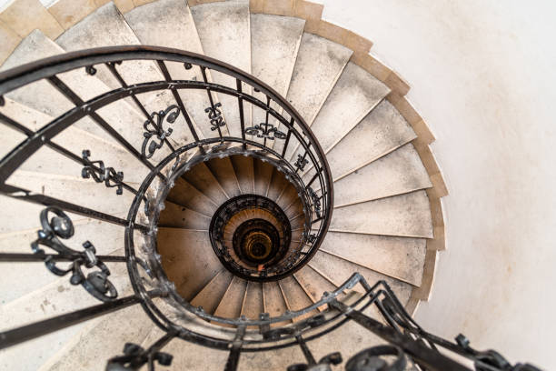 istock High angle view of spiral staircase 909422838