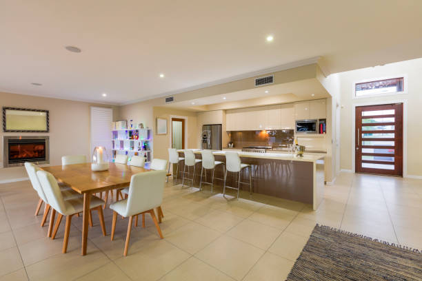 istock Modern kitchen and living room 909423470