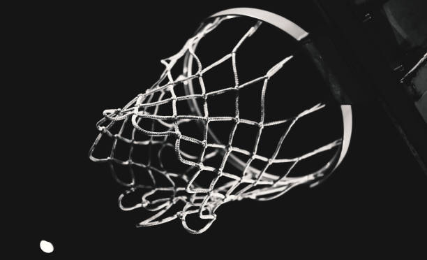 Details of Basketball Hoop at Night stock photo