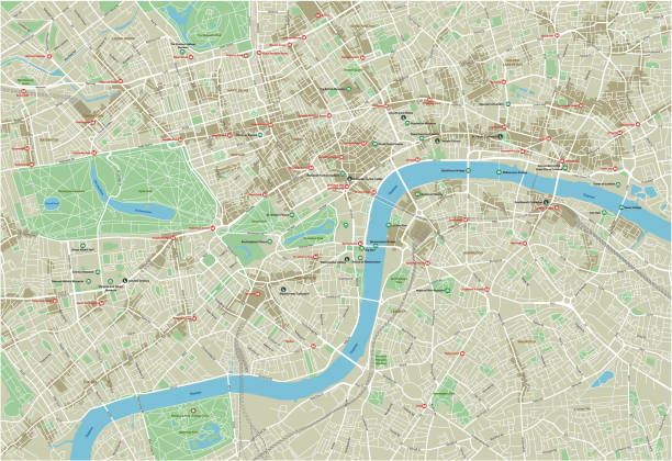 ilustrações, clipart, desenhos animados e ícones de vetor mapa de cidade de londres com camadas separadas bem organizados. - thames river illustrations