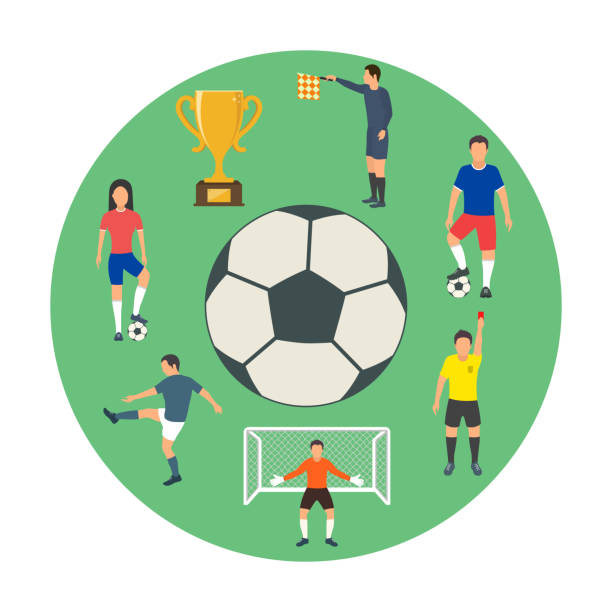 ilustrações, clipart, desenhos animados e ícones de ícones de jovens jogando futebol. - referee soccer authority linesman