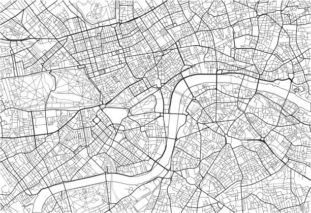 czarno-biała wektorowa mapa londynu z dobrze zorganizowanymi, oddzielonymi warstwami. - buckingham palace stock illustrations
