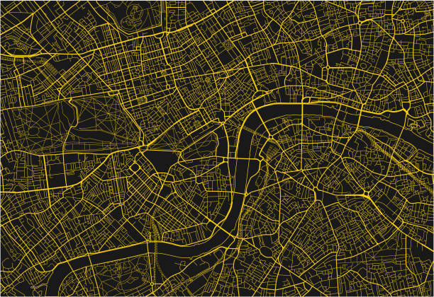 istock Black and yellow vector city map of London with well organized separated layers. 909428518