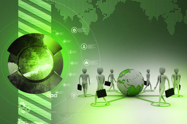 istock 3d businessman persons with Globe Earth 909428602