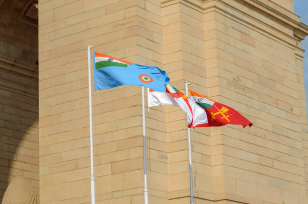 istock Three Indian army flag waving at India gate, Delhi. 909431944