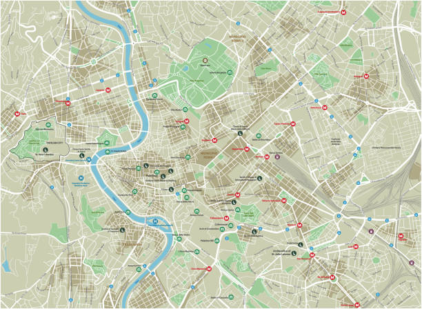 векторная карта города рима с хорошо организованными разделенными слоями. - lazio stock illustrations