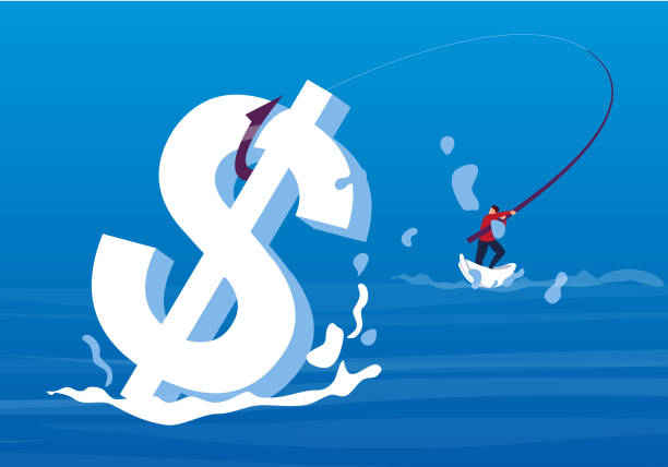 istock Businessman fishing in the sea 909432152
