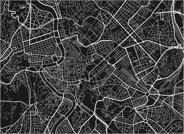 Vector illustration of Black and white vector city map of Rome with well organized separated layers.