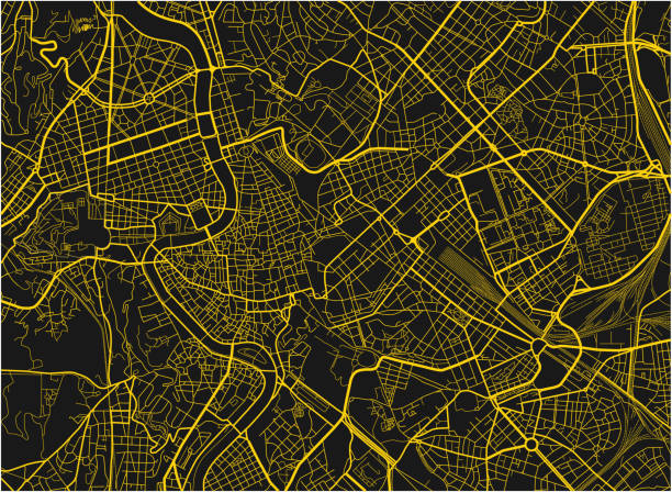 istock Black and yellow vector city map of Rome with well organized separated layers. 909432544