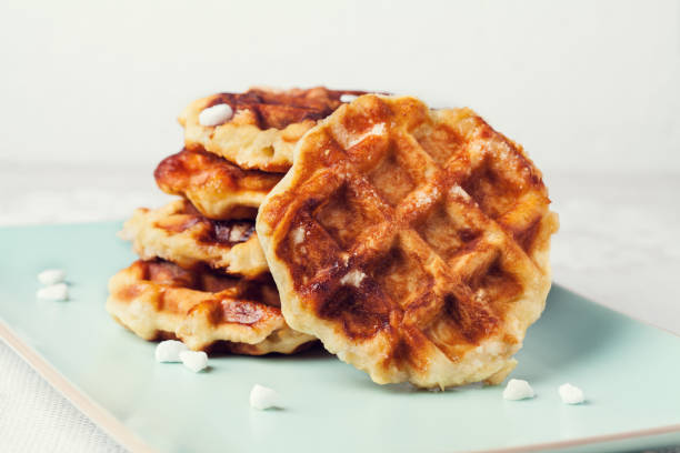 homemade belgian liege or sugar waffles - waffle imagens e fotografias de stock