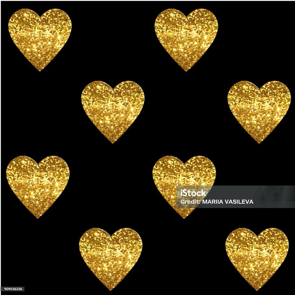 Gold Hearts On Black Background For Design Glamour Stock Photo