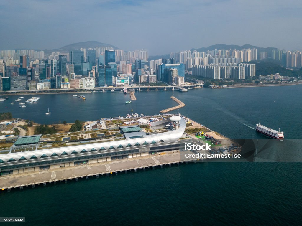 Kai Tak Cruise Terminal of Hong Kong from drone view Cruise - Vacation Stock Photo