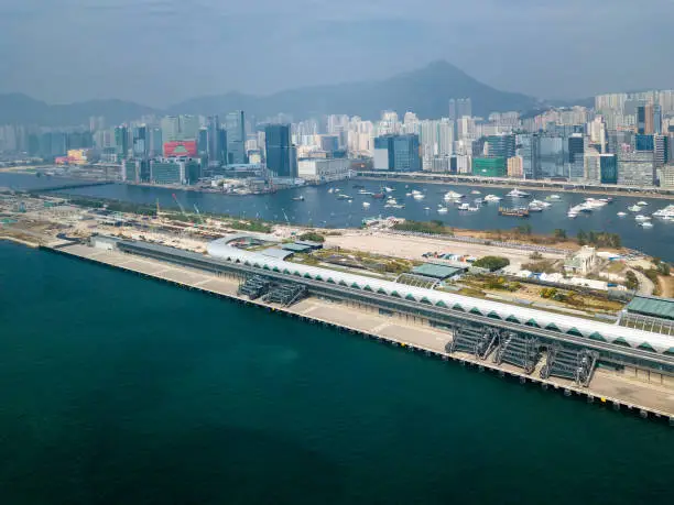 Photo of Kai Tak Cruise Terminal of Hong Kong from drone view