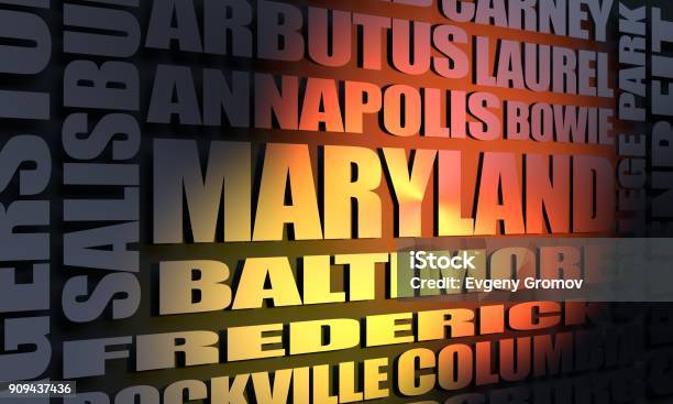 Maryland Cities List Stock Photo - Download Image Now - Rockville - Maryland, Frederick - Maryland, Map
