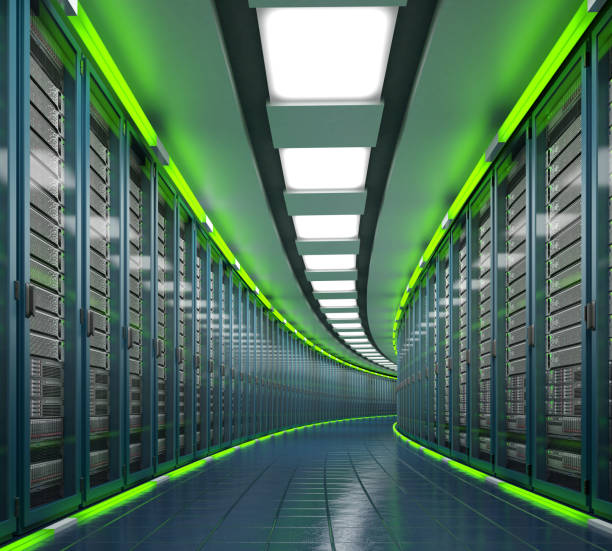 centro de datos moderno. computación en la nube. render 3d - network server black computer network rack fotografías e imágenes de stock