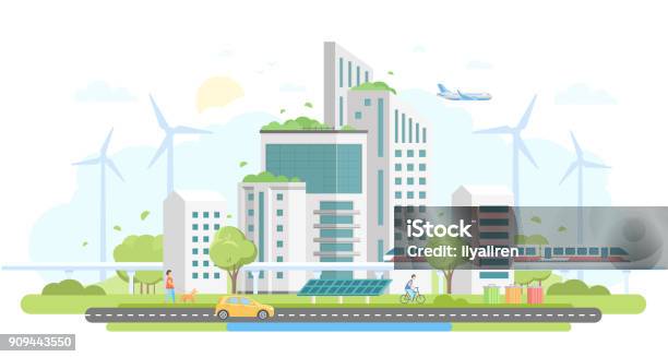 Ecofriendly Housing Complex Modern Flat Design Style Vector Illustration Stock Illustration - Download Image Now