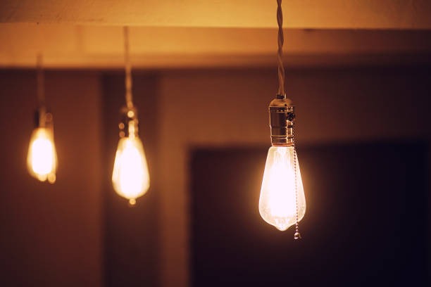 istock Lamps with tungsten filament. Edison's light bulb. Filament fila 909444674