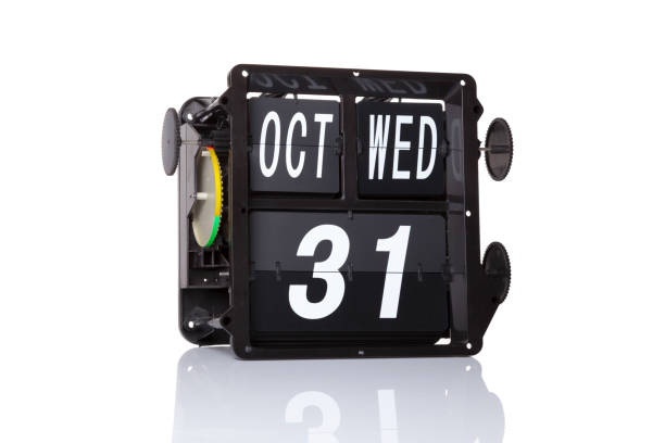 istock Vintage Mechanical calendar retro isolated on white background 909445594