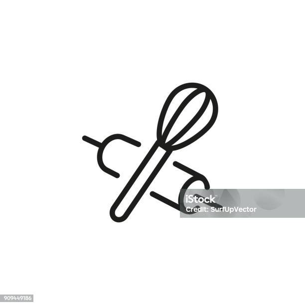 Rolling Pin And Whisk Line Icon Stock Illustration - Download Image Now - Baking, Icon, Bakery