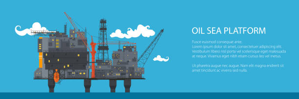 해외 바다 오일 플랫폼 배너 - construction platform sea drill mining stock illustrations