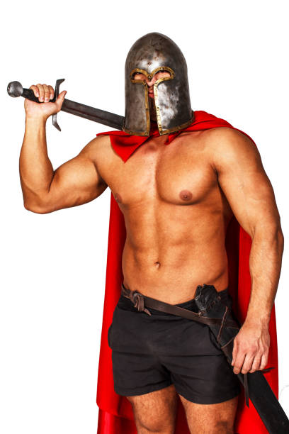 istock well looking warrior in red mantle and helmet 909449888