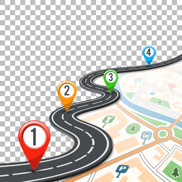 illustrations, cliparts, dessins animés et icônes de route de chronologie infographie avec pointeurs épingle - map road trip