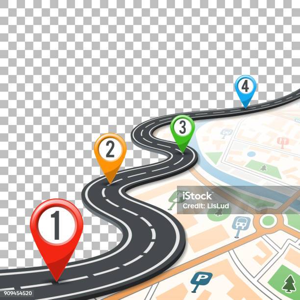 Timeline Road Infographics With Pin Pointers Stock Illustration - Download Image Now - Road Trip, Map, Vector