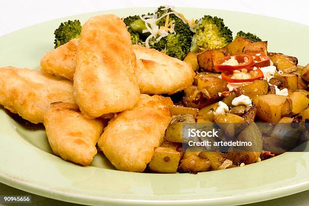 Fried Fish Dinner Plate On White Stock Photo - Download Image Now - Color Image, Dinner, Fish