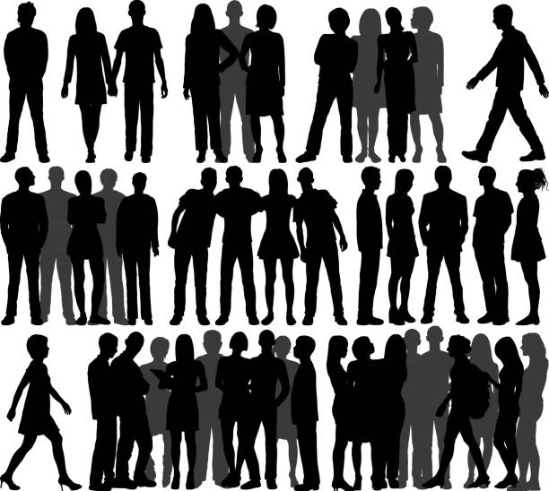 illustrazioni stock, clip art, cartoni animati e icone di tendenza di gruppi (tutte le persone sono complete e spostabili) - audience silhouette crowd people