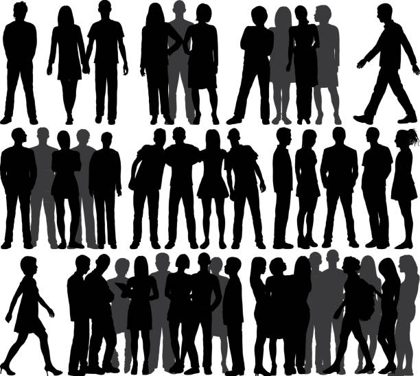 grupy (wszystkie osoby są kompletne i ruchome) - silhouette men outline adults only stock illustrations