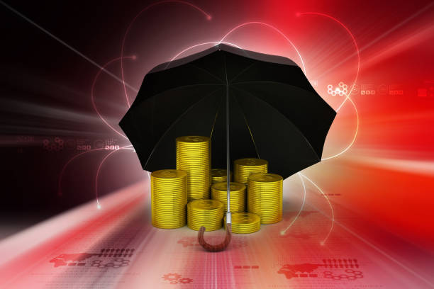 istock Gold coins under a black umbrella 909462144