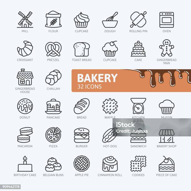 Bäckerei Gliederung Symbolsammlung Stock Vektor Art und mehr Bilder von Icon - Icon, Brotsorte, Bäckerei