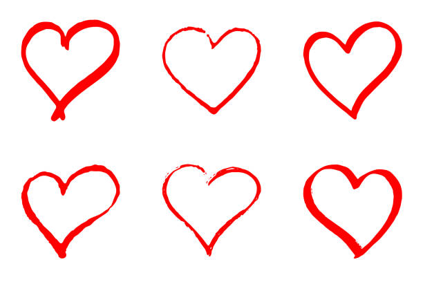 ilustrações, clipart, desenhos animados e ícones de conjunto de corações de vector vermelho mão desenhada no fundo branco - heart shape valentines day vibrant color bright