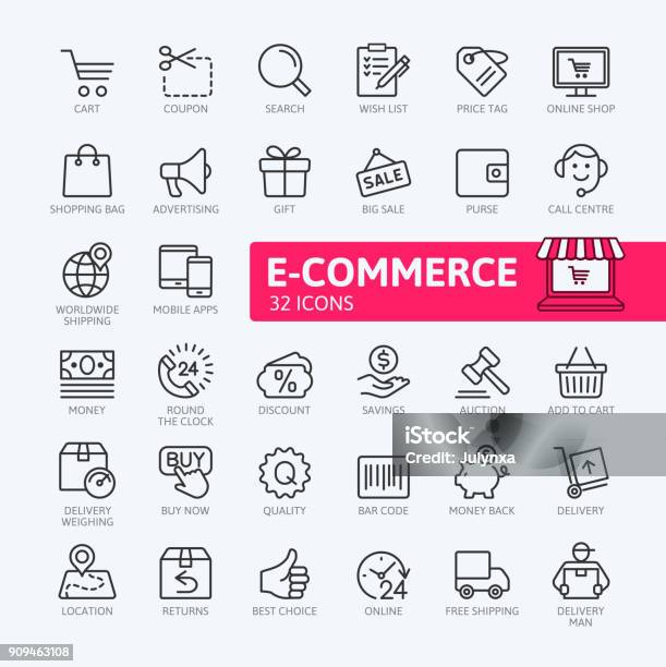 Site Ecommerce Shopping En Ligne Et Livraison Collection Dicônes De Contour Vecteurs libres de droits et plus d'images vectorielles de Icône