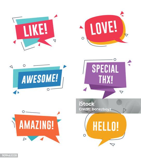 Speech Bubble With Short Messages Like Love Awesome Amazing Special Thanks Stock Illustration - Download Image Now